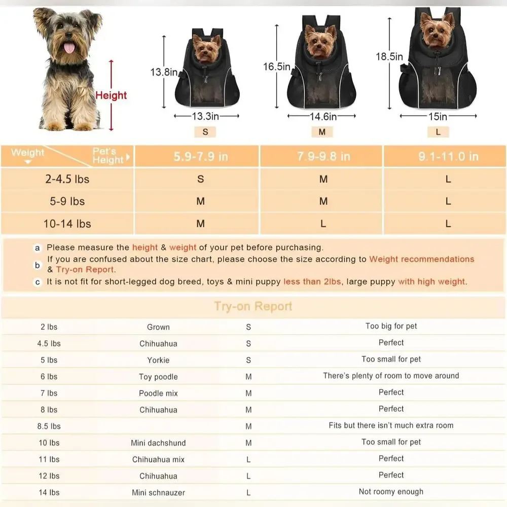 NWT WOYYHO Pet Dog Backpack Carrier Ventilated Mesh, Medium, 5-9lbs, Black